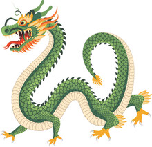 Traditional Chinese Green Dragon Vector Cartoon Illustration. Zodiac Sign. Sacred Animal, A Symbol Of Goodness And Power. Asian, Japanese Mascot And Tattoo Or T-shirt Vector Illustration.