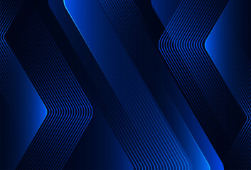 Wall Mural - Abstract shiny geometric shape on dark blue background with lines stripe. Modern graphic design. Futuristic technology concept. Suit for poster, cover, banner, brochure, website, flyer