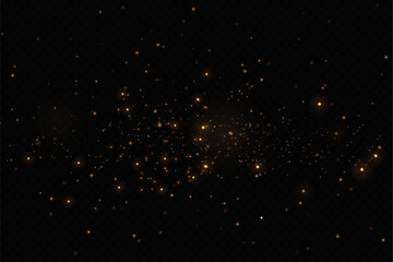 Golden glitter.Light effect.Glittering particles background. Gold dust on a transparent background.