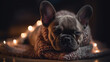 Small Puppy Squinting Sleepily on Soft, Comfortable Background. Tired Dog Resting. AI Generative