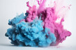 Powerful explosion of pink and blue powder. Multicolor powder mist. Abstract background. Generative AI