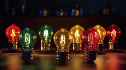 Poster - Colorful glowing bulb idea concept of leadership and idea. Generative Ai