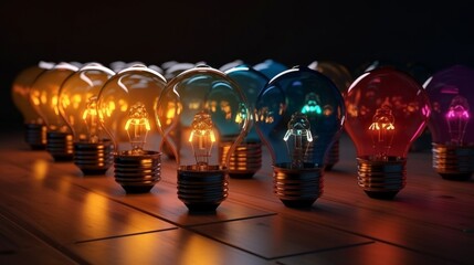 Poster - Colorful glowing bulb idea concept of leadership and idea. Generative Ai