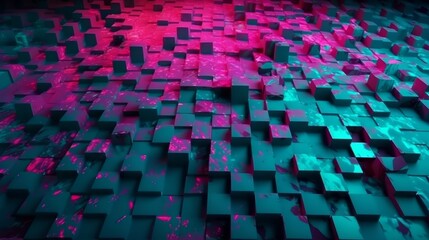 Poster - Geometric neon pink teal abstract mosaic background. Generative ai