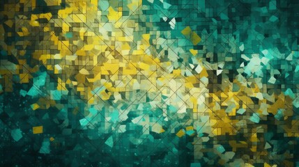 Poster - Geometric neon teal abstract mosaic background. Generative ai