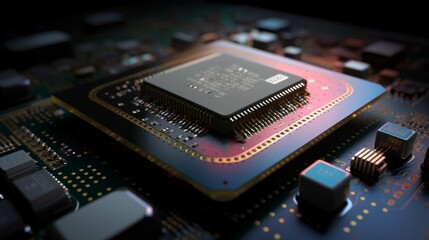 Poster - Abstract electronic circuit board background with motherboard and CPU and GPU, generative ai