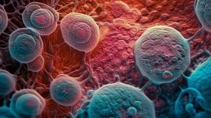 Poster - Microscopic View of Cells Under the Microscope. Generative ai