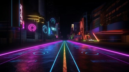 Poster - Neon color roadmap street dark background. Generative ai