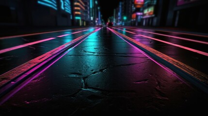 Poster - Neon color roadmap street dark background. Generative ai