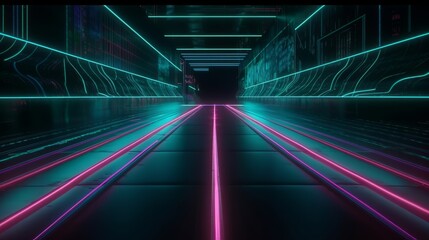 Poster - Neon color roadmap street dark background. Generative ai