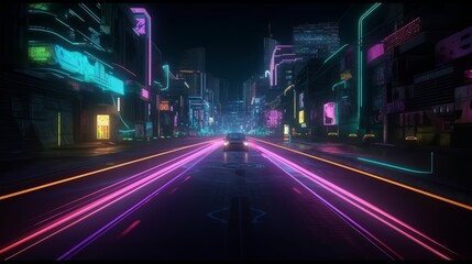 Poster - Neon color roadmap street dark background. Generative ai