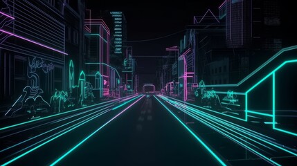 Poster - Neon color roadmap street dark background. Generative ai