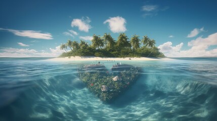 Paradise Caribbean honeymoon love island in the shape of a heart created with generative ai technology