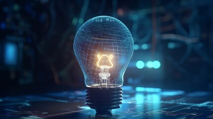 Aufkleber - A determined businessman holds a glowing lightbulb, symbolizing his bright ideas and innovative solutions. Surrounding him are symbols of learning and knowledge. Generative ai
