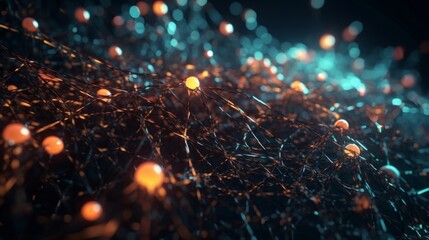 Poster - Digital dynamic cyber wave. Abstract futuristic blue background with dots and lines. Big data visualization. 3D rendering. Generative ai
