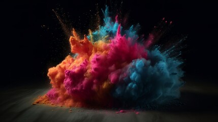 Poster - Colored powder explosion. Copy space. Generative ai