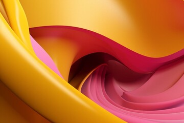 Wall Mural - Contemporary pink and yellow curved surface. 3D abstract backdrop. Generative AI