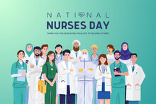 National Nurses Day Is Observed On 6th May Of Each Year, To Mark The Contributions That Nurses Make To Society. Vector Illustration Of Group Of Nurses.