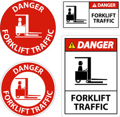 Wall Mural - Danger Forklift traffic Floor Sign On White Background