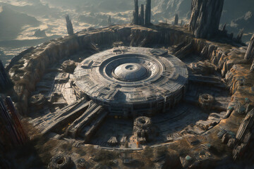Wall Mural - ancient alien city or base on an alien planet. lost ancient civilizations heritage concept. created 
