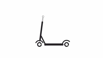 Fototapete - Animated bw riding electric scooter. Black and white thin line icon 4K video footage for web design. Rental transport isolated monochromatic flat object animation with alpha channel transparency