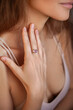 Young woman wearing beautiful ring, closeup