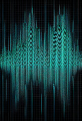 Wall Mural - Audio soundwave scope signal as an abstract background depicting a sampled music sound wave frequency in a recording studio showing its amplitude, computer Generative AI stock illustration image