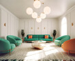 Mid-century interior design of living room. Created with generative AI