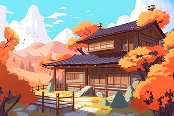 Wall Mural - cozy mountain home nestled in a scenic landscape. Generative AI