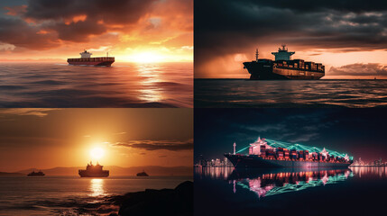 Wall Mural - ship at sunset