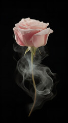 Wall Mural - stemmed rose surrounded by white smoke Generative AI