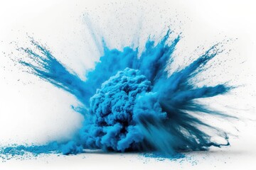 Poster - vibrant blue powder explosion on a clean white background. Generative AI