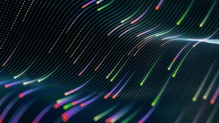 Data lake or ocean background. Looped. Dot terrain turquoise waves. Light trails. Big data. Abdominal membrane.