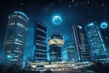 Wall Mural - cityscape under the moonlight. Generative AI