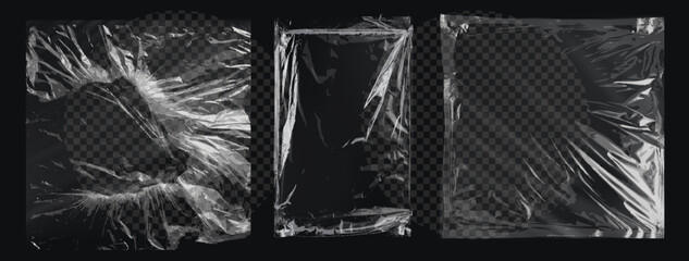 Aufkleber - Empty plastic bag. Empty transparent plastic packaging on an insulated background. Album cover, vinyl, texture overlay effect old cover with defects scuffs. Vinyl frame worn transparent plastic wrap.