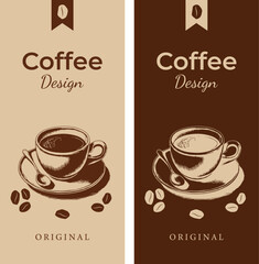 Wall Mural - Vector coffee design template. Vintage poster design in coffee tones. Design elements on the theme of coffee.