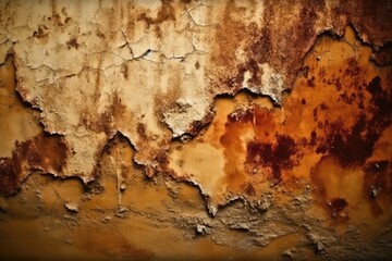 Poster - decaying wall with peeling paint and rust. Generative AI