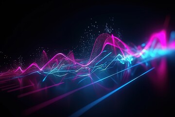 Wall Mural - abstract futuristic background with pink blue glowing neon moving high speed wave lines and bokeh li