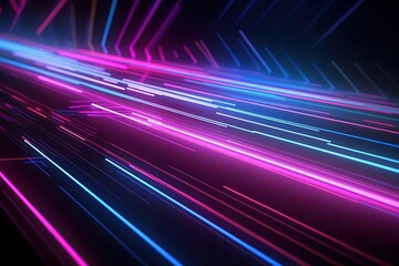 Wall Mural - abstract futuristic background with pink blue glowing neon moving high speed wave lines and bokeh li