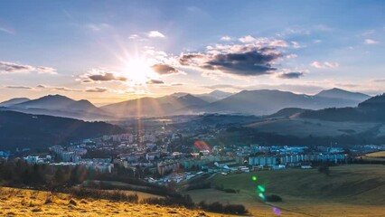 Wall Mural - colorful sunset time lapse over small european city countryside landscape