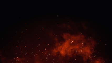 Wall Mural - 3d illustration burning embers glowing. fire glowing particles on black background