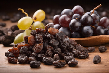 Canvas Print - Grapes and raisins. AI Generated