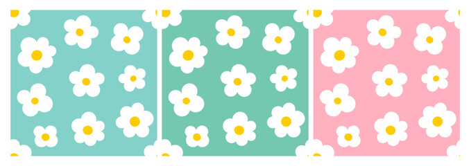 Wall Mural - cute white flowers pastel backgrounds pattern set.