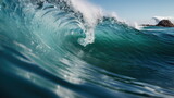Fototapeta  - Blue breaking wave with clear water