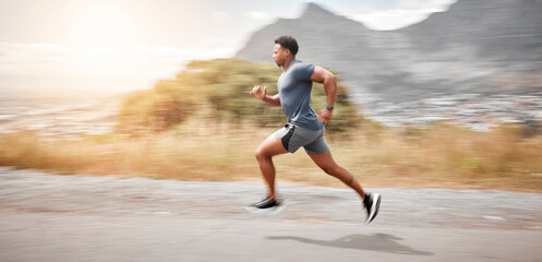 Poster - boundaries are made to be pushed. shot of a handsome young man running alone outdoors.