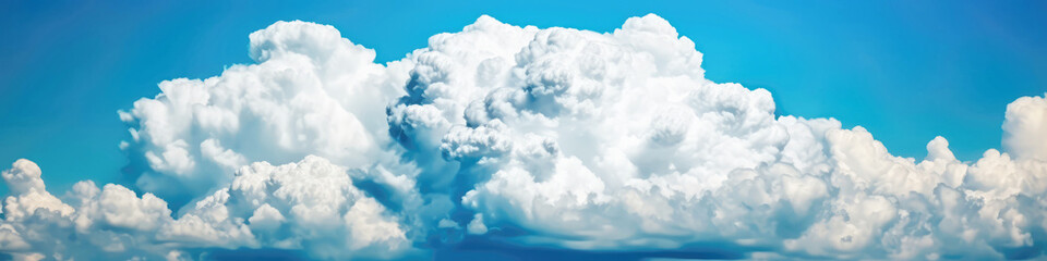 Fluffy Cloud Against Blue Sky, Panorama, Banner. Generative AI