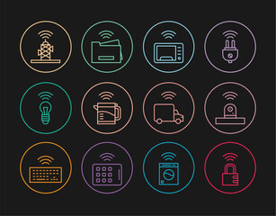 Poster - set line smart safe combination lock, security camera, microwave oven, electric kettle, light bulb, 