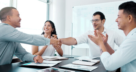 Aufkleber - Were all excited to have you onboard. Shot of businesspeople shaking hands during a meeting in an office.