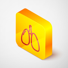 Wall Mural - Isometric line Lungs icon isolated on grey background. Yellow square button. Vector.