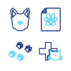 Sticker - Set line Veterinary clinic, Paw print, Medical certificate for dog or cat and Dog icon. Vector